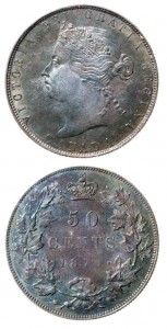 This 1870 50-cent No LCW MS-63 sold for $31,460., including buyer's premium. The original auction estimate was pegged at $60,000.