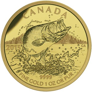 The 2015 $200 Pure Gold Coin -- North American Sportfish, featuring a Largemouth Bass.