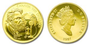 Canada 1997 Alaxander Graham Bell and Telephone Company $100 Gold Proof coin.