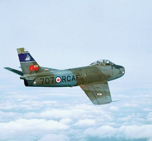 The Canadair F-86 Sabre in mid-flight.