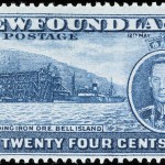 Newfoundland reused the Bell Island design on another 24-cent stamp (SC #241) issued in 1937. An image of King George VI, whose coronation took place on the date of issue, was added to the stamp's design.