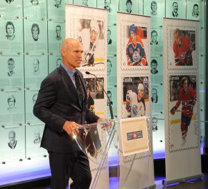 Mark Messier recalled his mother bringing him to an Esso gas station, where he would ask to buy stamps depicting NHL all stars. He said it's an 'incredible honour' to be commemorated alongside the other Great Canadian Forwards.